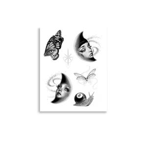 Surreal and Dreamy Tattoo Flash | Surrealism | Dreamscape | Wall Art | Prints for Dorm Room | Home Decor | Eclectic Decor | Spooky Art