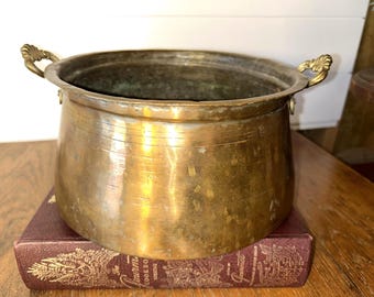 Handmade Hammered Copper Pot with Brass Handles