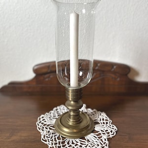 Brass and Glass Hurricane Candleholder with Tiered Base
