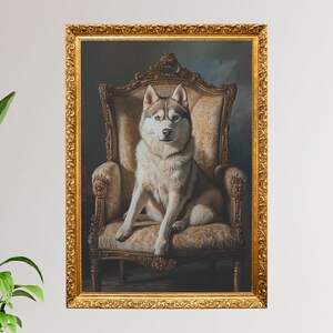 Husky Poster | Royal Chair Dog Art | Elegant Husky Print | Digital Download | Luxury Dog Decor | Instant Printable Wall Art