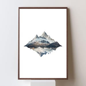 Minimal Snowy Mountain Wall Art – Winter Peak Illustration, White Background Print, Digital Download