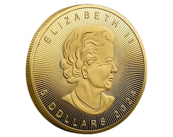 Lingote de hoja de arce canadiense *2025* - Moneda Queen Elizabeth de 1 onza chapada en oro - coleccionable/exhibición