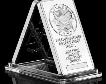 Lingote Sunshine Mint de 1 onza chapado en plata – Estilo lingote fino – Exhibición, coleccionable, regalo