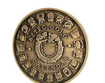 Moneda del Calendario Maya Azteca - Acabado en bronce antiguo - Arte coleccionable