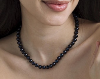 Collar de perlas negras para ella – Perlas de agua dulce auténticas – Joyería de aniversario – Plata de ley