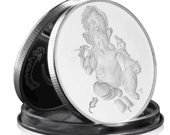 Moneda de Ganesh bañada en plata - Edición limitada - 30 g - Regalo coleccionable hindú Ganesha Om