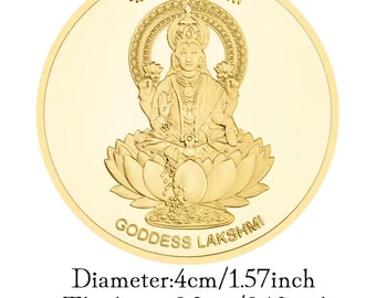 Moneda de Lakshmi bañada en oro: 30 g. Artículo de colección de la diosa hindú. Regalo de Diwali.