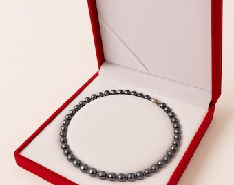 Black Freshwater Pearl Necklace – 7–8mm AAA Pearls – 18" Sterling Silver Clasp