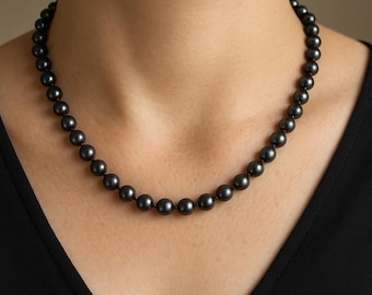 Collar de perlas negras de agua dulce – Perlas auténticas AAA de 7-8 mm – Plata de ley de 45 cm – Regalo de lujo para ella – Joyería de boda