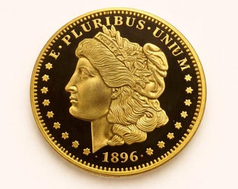 Dólar Morgan estadounidense de 1896, raro - chapado en oro de 24 quilates - Reacuñación conmemorativa rara / 100 mills