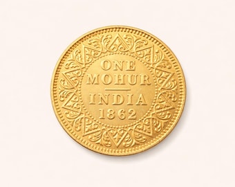 Imperio Británico - *1862* - Moneda de un Mohur Victoria - Bañada en oro de 24 k - Moneda elegante y pesada - Regalo - Reacuñación