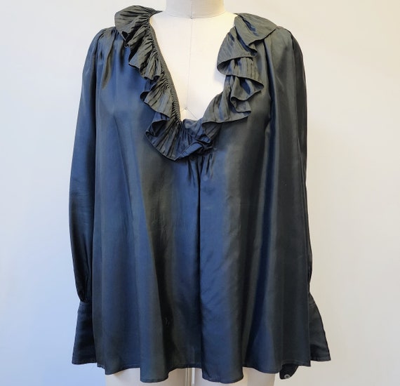 Vintage 70s Zandra Rhodes London Black Silk Flowy… - image 4