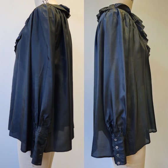 Vintage 70s Zandra Rhodes London Black Silk Flowy… - image 10