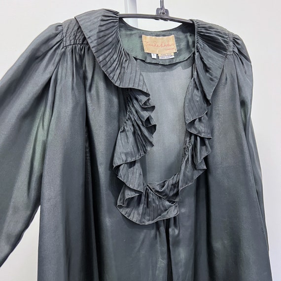 Vintage 70s Zandra Rhodes London Black Silk Flowy… - image 3