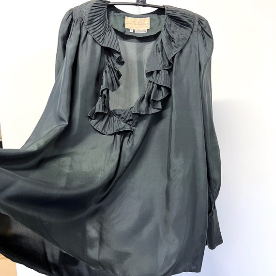 Vintage 70s Zandra Rhodes London Black Silk Flowy… - image 2