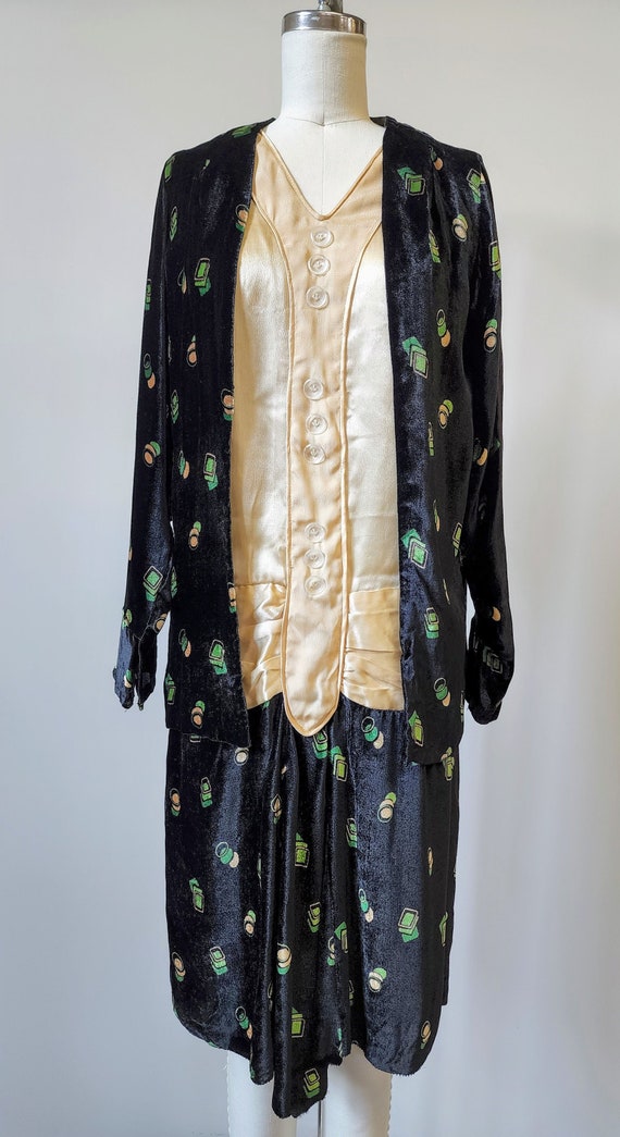 Antique Vintage 1920s Silk Velvet & Satin Dress an