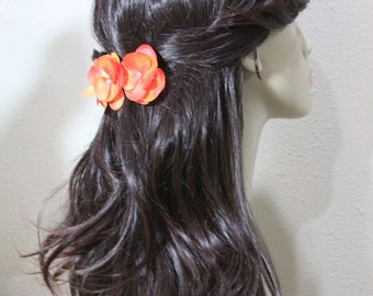 Tropical Orange Flowers on a Barrette - Handmade Hair Flower
