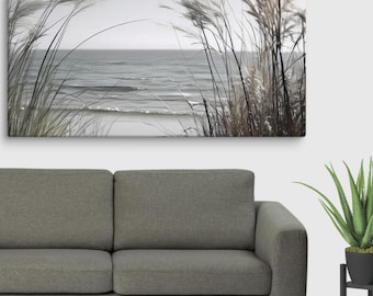 Coastal Beach Canvas Art: Seaside Grass Print, Ocean Dune Decor