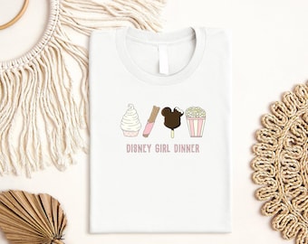 Disney Girl Dinner T-Shirt, Disney Snacks WDW Shirt, Snacks Popcorn Tee, Mickey Dessert Apparel, Cute Kids Fun Crewneck, Minnie Snacks Top