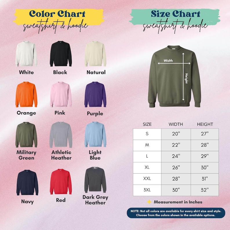 the color chart for a sweatshirt