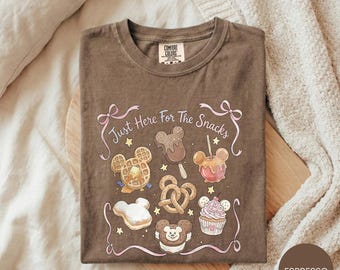 Mickey Treats Coquette Bow Shirt, Just Here For The Snacks Tee, Disney Food Lover Shirt, Coquette Disney Snacks Tee, Family Trip 2026 Gift