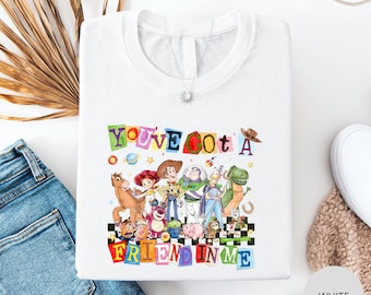 Camiseta "Tienes un amigo en mí" de Toy Story, camiseta "Carta de rescate" de Pixar, camiseta "Woody, Buzz y Jessie" de Disney, camiseta de regalo para un viaje familiar a Disney con Toy Story.