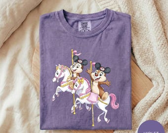 Retro Chip and Dale Carousel Shirt, Funny Disney Tee, Disneyland Family Trip Shirt, Matching Vacation Outfit Tee, Comfort Colors Disney