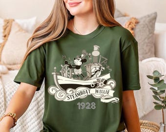 Ångbåts-Wille T-shirt, Disney Musse Pigg Ångbåts-Wille T-shirt, Disney Kryssningsresa T-shirt, WDW Familjesemester T-shirt, Retro Musse Pigg T-shirt