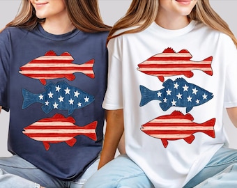Fish 4th of July Shirt, USA Flag Shirt, Patriotic Fish Tee, Independence Day Shirt, Memorial Day Tee, Red White Blue Fish Tee, Bass Fish Tee