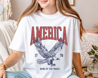 Amerika 1776 Hemd, USA Adler-Hemd, Heimat des mutigen Hemdes, 4. Juli Hemd, Unabhängigkeitstag-T-Stück, Gedenktag-Hemd, Vaterländisches Adler-T-Stück