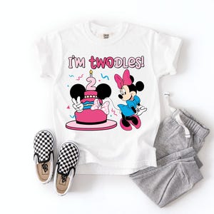 Camiseta &quot;Soy Twodles&quot;, camiseta de cumpleaños de Minnie de Disney, camiseta de fiesta de cumpleaños de Disney, camiseta de vacaciones familiares de WDW, camiseta de dos años, camiseta de segundo cumpleaños