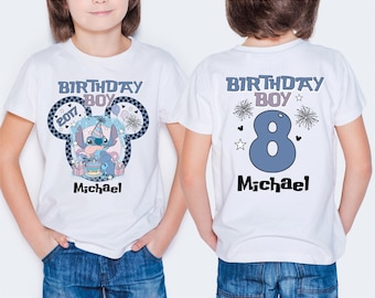 Camiseta de aniversário para menino e menina, camiseta de férias em família WDW, camiseta de aniversário personalizada, camiseta de aniversário Disney Stitch, camiseta de aniversário personalizada Stitch