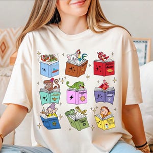 Disney Princess Sidekicks Reading Shirt, Disney Princess Reading Book Tour Shirt, Gift For Book Lover, Mushu Pascal Flounder LibrarianTee