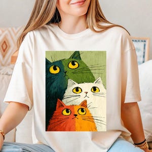 Trio Cat Shirt, Colorful Cat Shirt, Cat Lover Shirt, Retro Cat Shirt, Animal Lover Shirt, Funny Kitty Shirt, Cat Art Shirt, Pet Lover Shirt