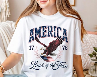 America Est 1776 Hemd, USA Adler-Hemd, Land des freien T-Stücks, 4. Juli Hemd, Unabhängigkeitstag-T-Stück, Gedenktag-Hemd, Vaterländisches Adler-T-Stück