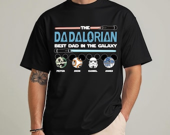 Shirt The Dadalorian Best Dad In The Galaxy, shirt Star Wars vader, vaderdagshirt, T-shirt vader met kindernamen, cadeau voor vader shirt