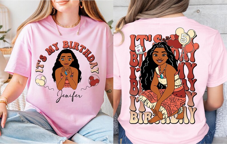 a woman wearing a pink shirt with a picture of a woman on it