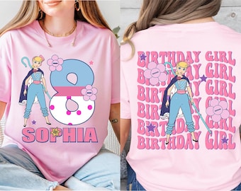 Gepersonaliseerde Bo Peep verjaardag meisje png, Disneyland Toy Story verjaardagsshirt, Toy Story themafeest shirt, bijpassende sweater familieverjaardag