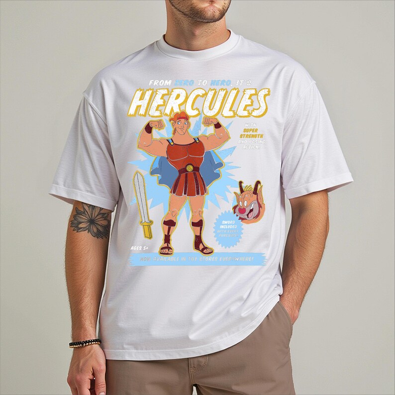 a man wearing a white t - shirt with a picture of a cartoon character on