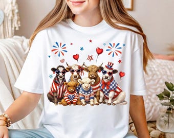 4th Of July Cow T-shirt, Patriotic Farm Shirt, American Flag Tee, Independence Day Shirt, Memorial Day Tee, Summer USA Shirt, Cow Lover Tee