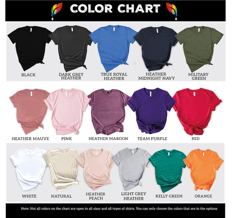 the color chart for a women's t - shirt