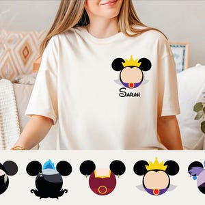ディズニーヴィランズの耳飾りシャツ、ディズニーヴィランズスクワッドシャツ、悪役キャラクターのマッチングTシャツ、ミッキーヘッドシャツ、ディズニーヴィランズTシャツ