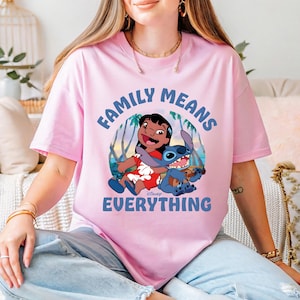 Maglietta &quot;Family Means Everything&quot;, maglietta Disney Lilo & Stitch, maglietta Lilo & Stitch Aloha Hawaii, maglietta Disney Ohana Family, maglietta Disney Stitch