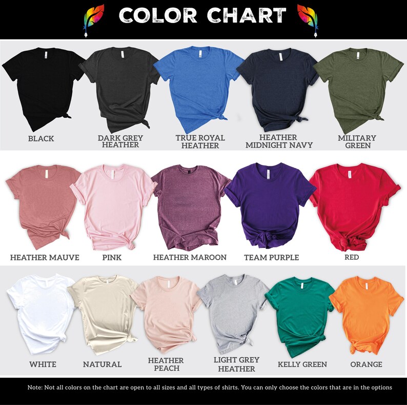 the color chart for a women's t - shirt
