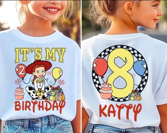 Koszulka urodzinowa Toy Story dla dziewczynki, koszulka urodzinowa Jessie, koszulka urodzinowa Disney Family, koszulka urodzinowa Pixar Toy Story