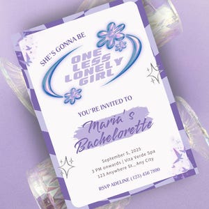Y2K Justin Bieber &quot;One Less Lonely Girl&quot; Bachelorette Invitation | Editable Canva Template