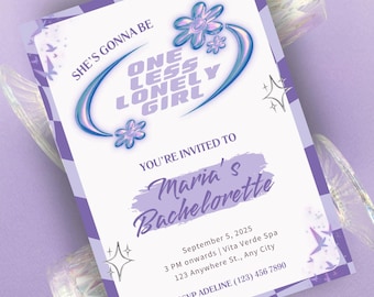 Y2K Justin Bieber &quot;One Less Lonely Girl&quot; Bachelorette Invitation | Editable Canva Template