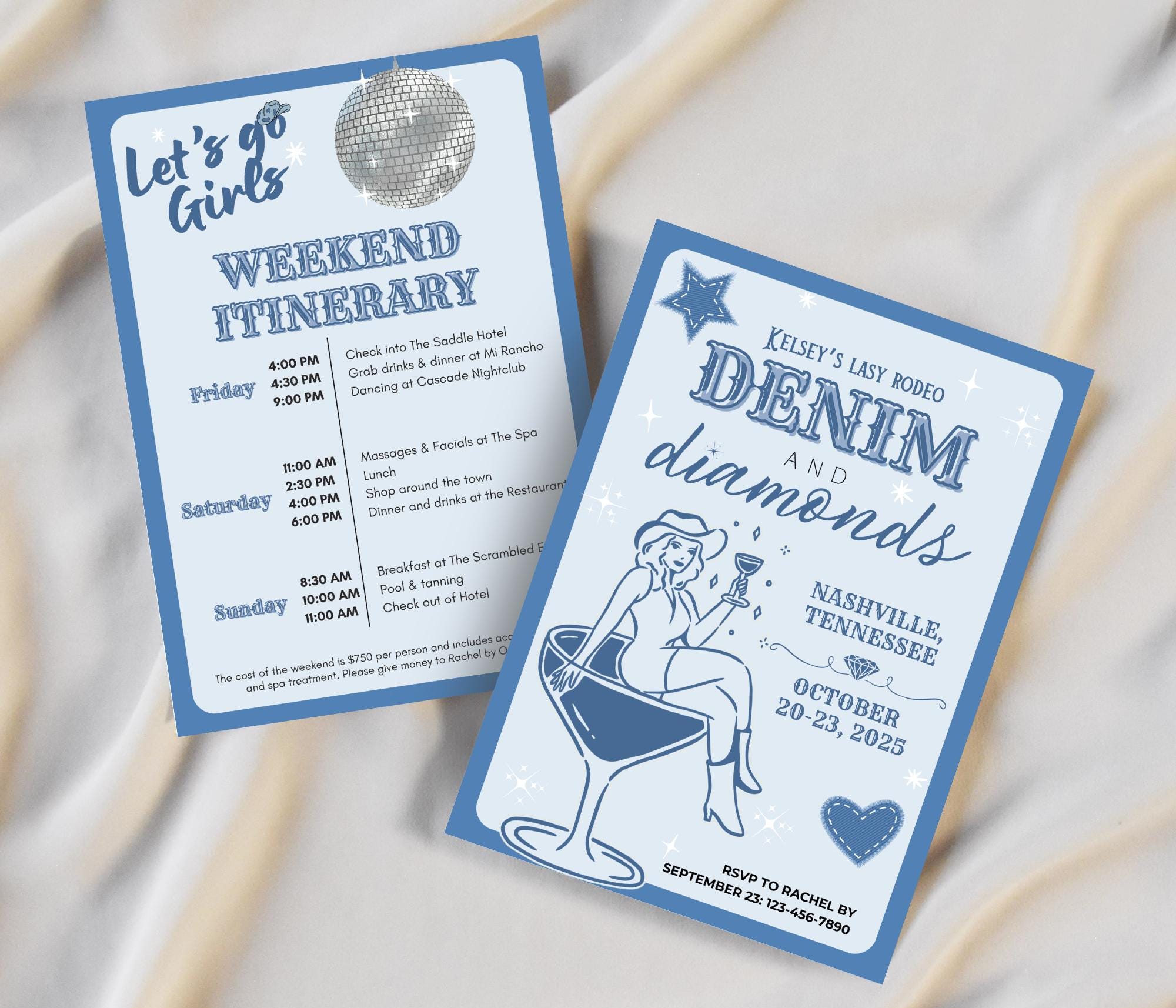 Diamonds and Denim Bachelorette Invitation Template | Western Bachelorette Invite | Canva Template