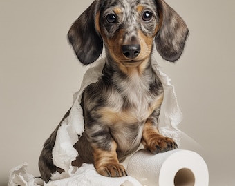 Arte de baño con perro salchicha