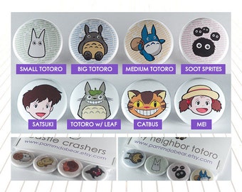 My Neighbor Totoro 1" Pinback Buttons, Magnets - Studio Ghibli, Hayao Miyazaki, Totoros, Catbus, Mei, Satsuki, Soot Sprites, anime